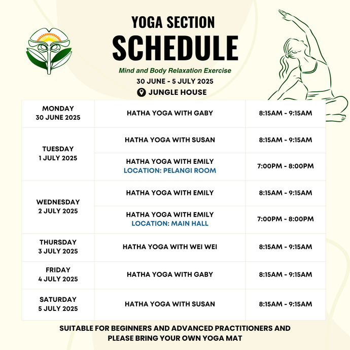 Yoga Schedule 30 June to 5 July 2025