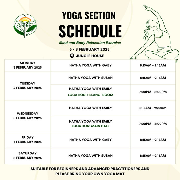 Yoga Schedule on 3 to 8 February 2025