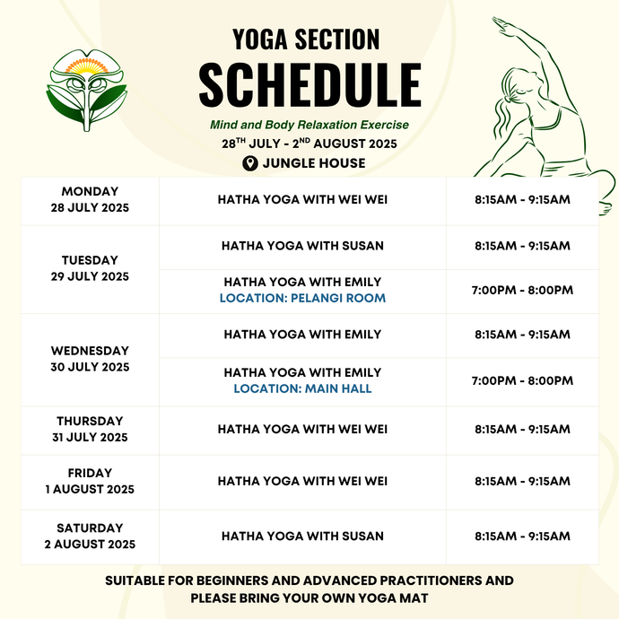 Yoga Schedule 28 July to 2 August 2025
