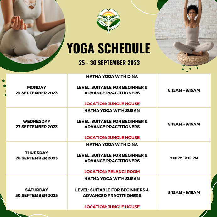 Yoga Schedule 25 to 30 September 2023
