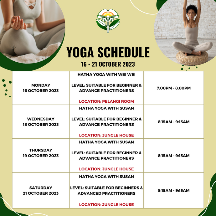 Yoga Schedule 16 to 21 October 2023