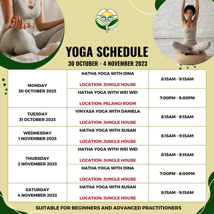 Yoga Schedule 30 October to 4 November 2023