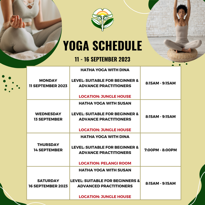Yoga Schedule 11 to 16 September 2023