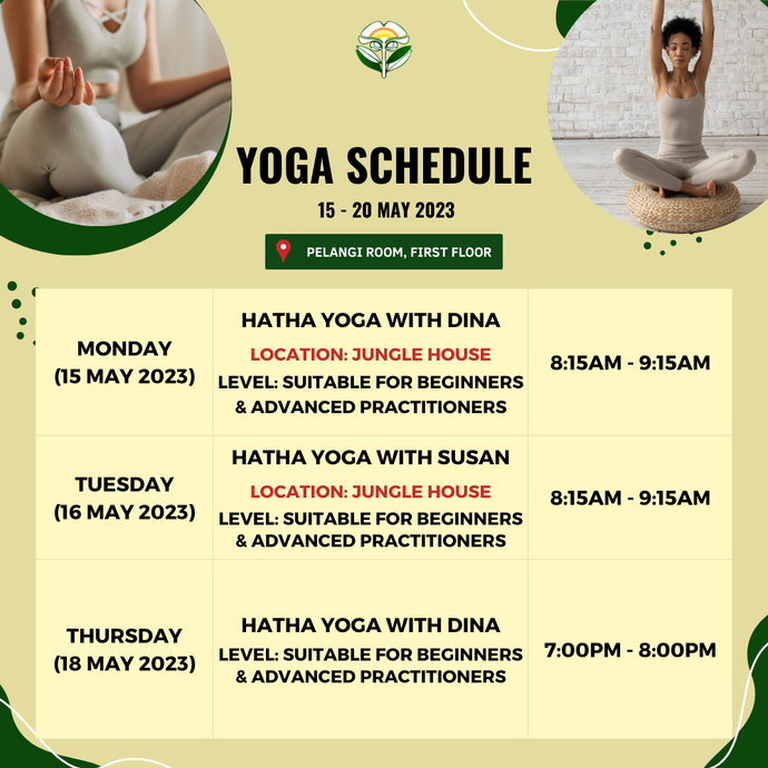 Yoga Schedule 15 - 20 May 2023