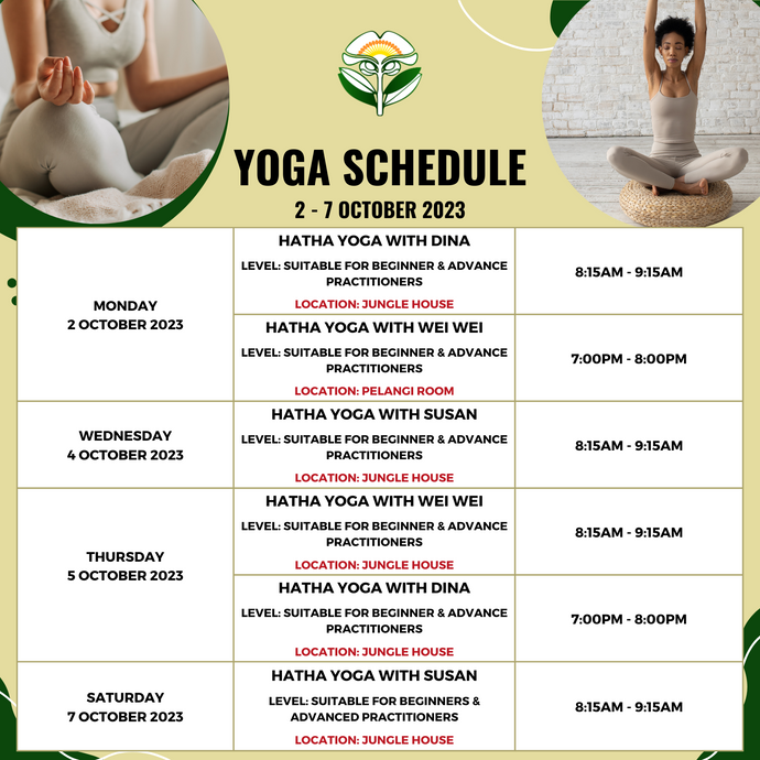 Yoga Schedule 2 to 7 October 2023