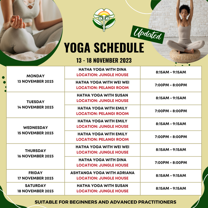 Yoga Schedule 13 - 18 November 2023
