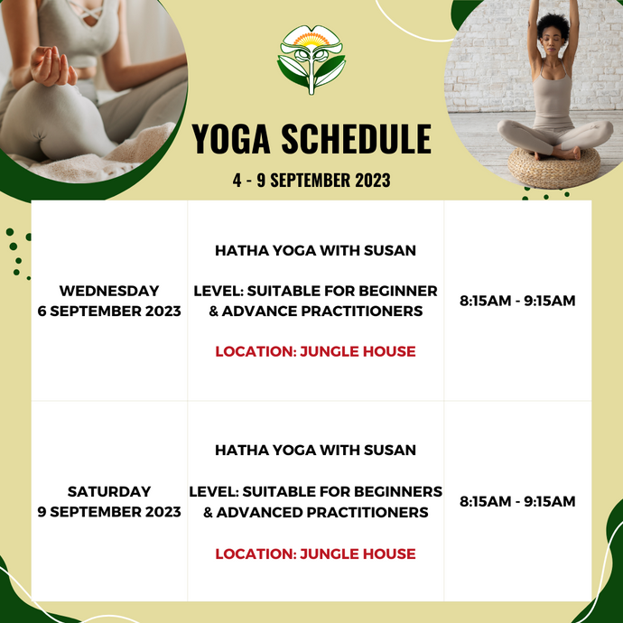 Yoga Schedule 4 August to 9 September 2023
