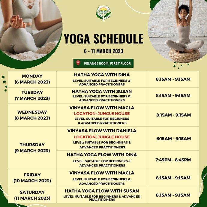 Yoga Schedule for 6 - 11 March 2023