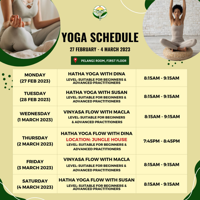 Yoga Schedule for 27 February - 4 March 2023