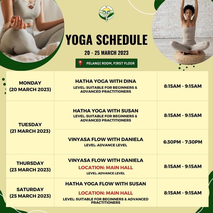 Yoga Schedule for 20 - 25 March 2023