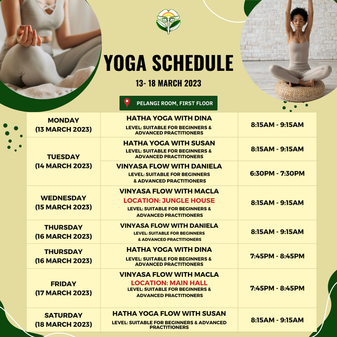 Yoga Schedule for 13 - 18 March 2023