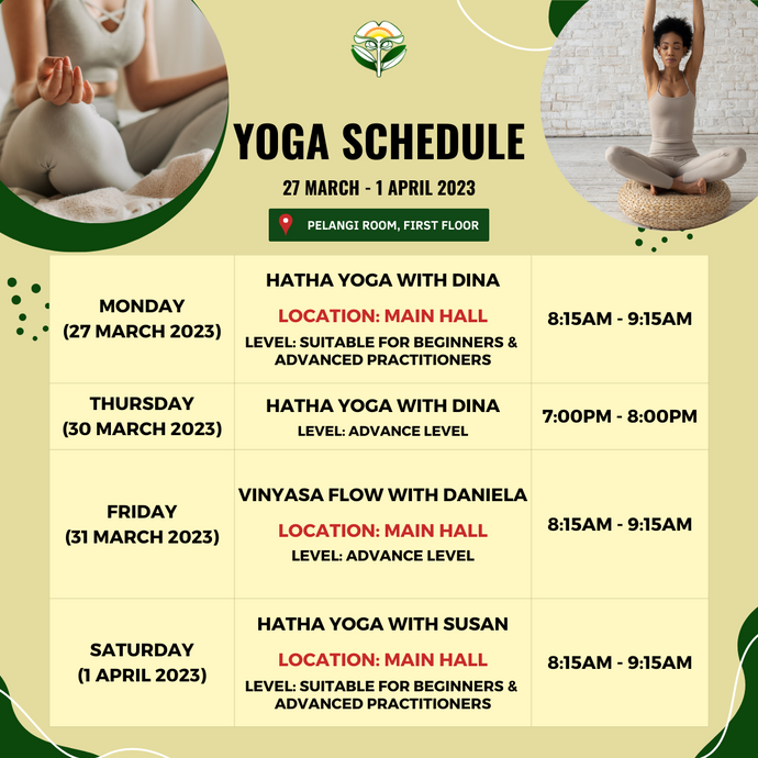 Yoga Schedule for 27 March - 1 April 2023