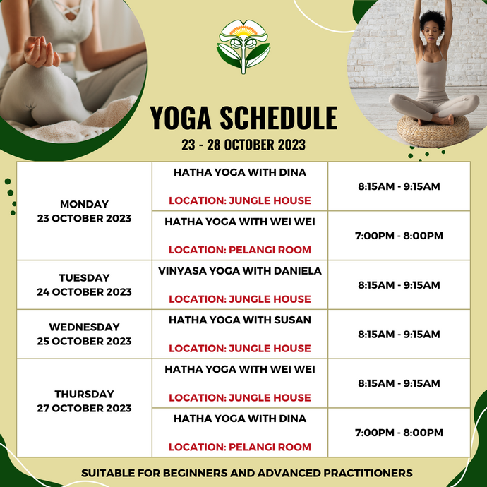 Yoga Schedule 23 to 28 October 2023