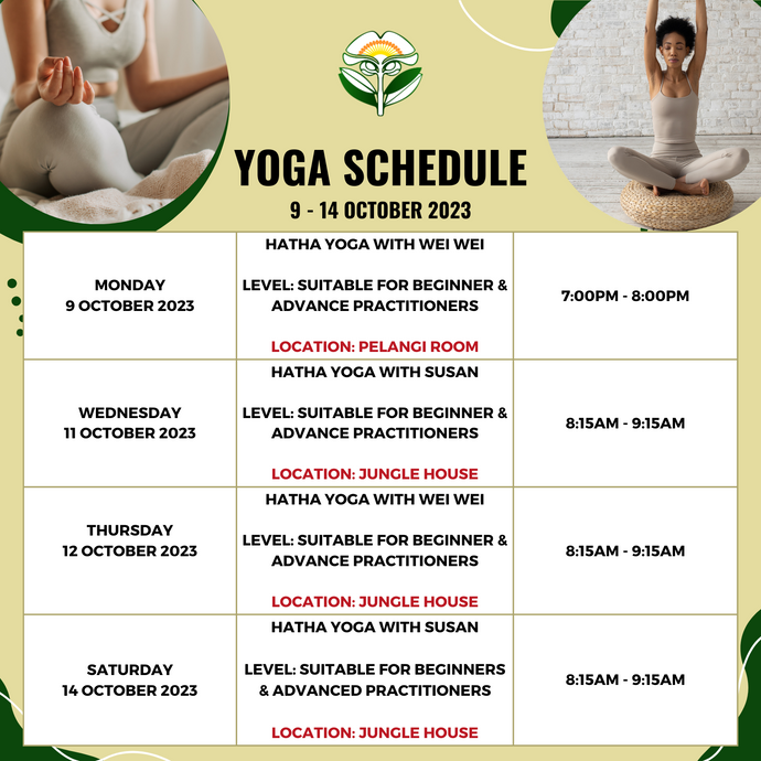 Yoga Schedule 9 to 14 October 2023