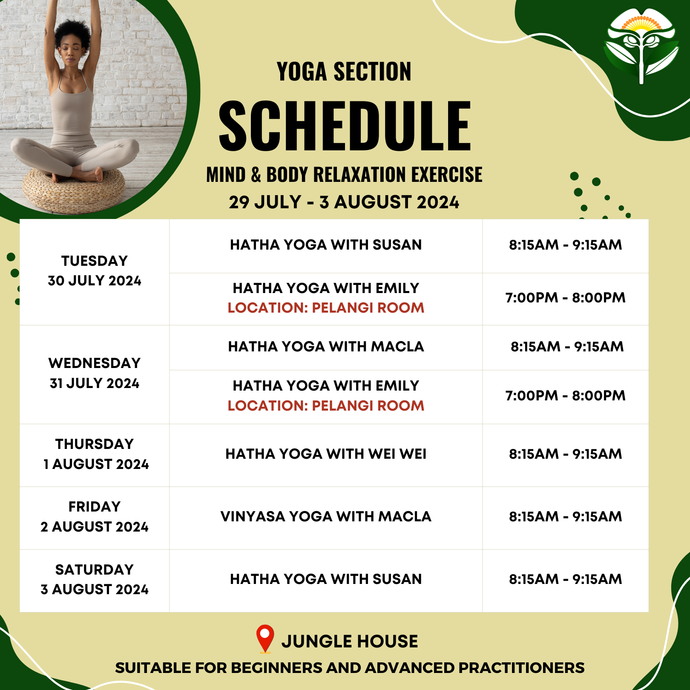 Yoga Schedule 29 July - 3 August 2024