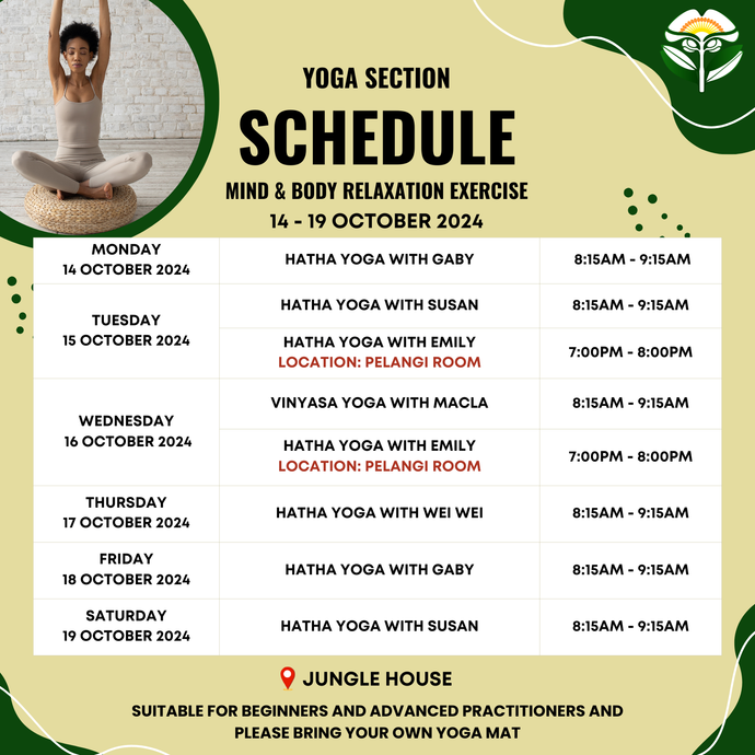 Yoga Schedule 7 - 12 October 2024