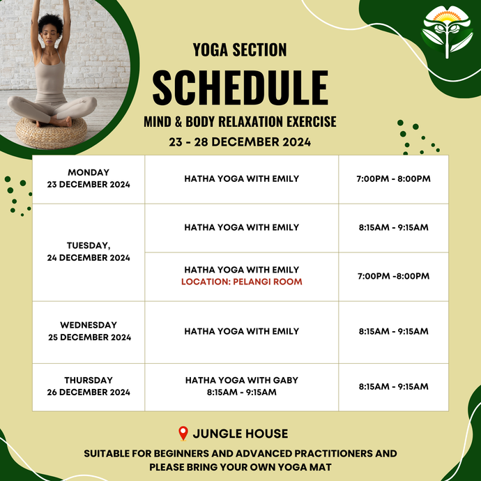 Yoga Schedule 23 - 26 December 2024