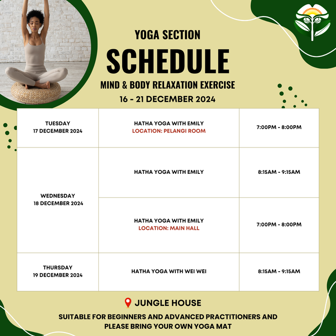 Yoga Schedule 16 - 21 December 2024