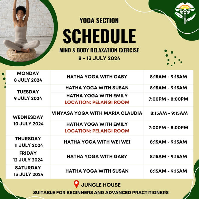 Yoga Schedule 8 - 13 July 2024