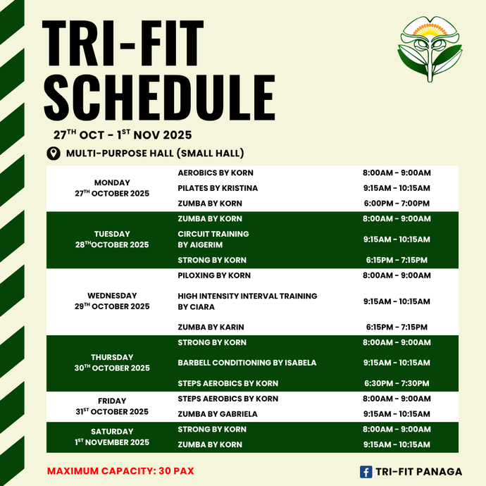 Tri-Fit Schedule 27 October to 1 November