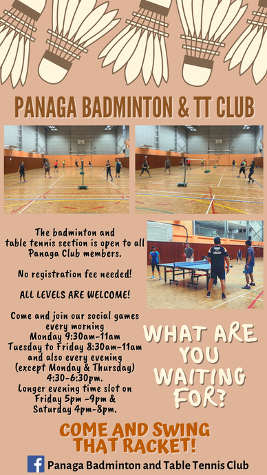 Panaga Badminton & TT Club - Every Monday until Saturday
