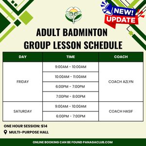 Adult Badminton 1 Hour Lesson