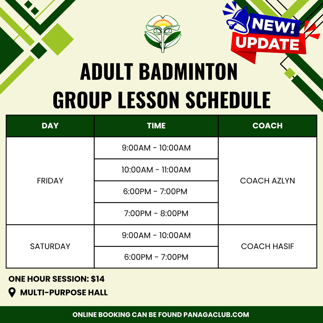 Adult Badminton 1 Hour Lesson