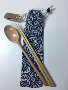 Bamboo Cutlery Set with Linen Pouch (Spoon & Chopsticks)